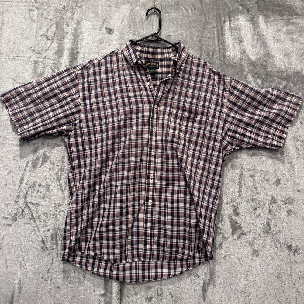 Cambridge Classics L Large Men's Plaid Shirt - Purple and White Pocket Issues
